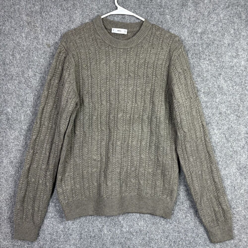 MNG Sweater Mens Size S Gray Cable Knit Crewneck Pullover Wool Blend Fisherman